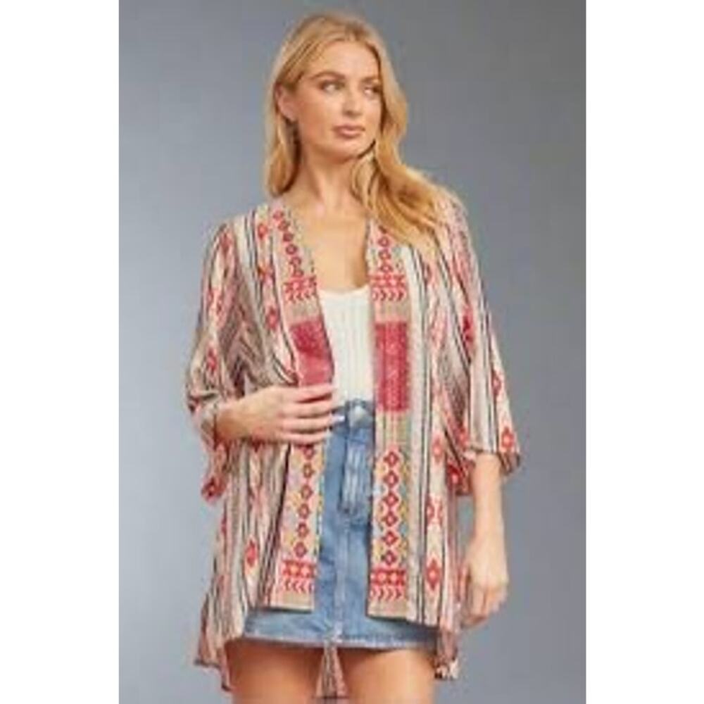 Savanna Jane embroidered kimono top southwestern Lightweight large NWT
